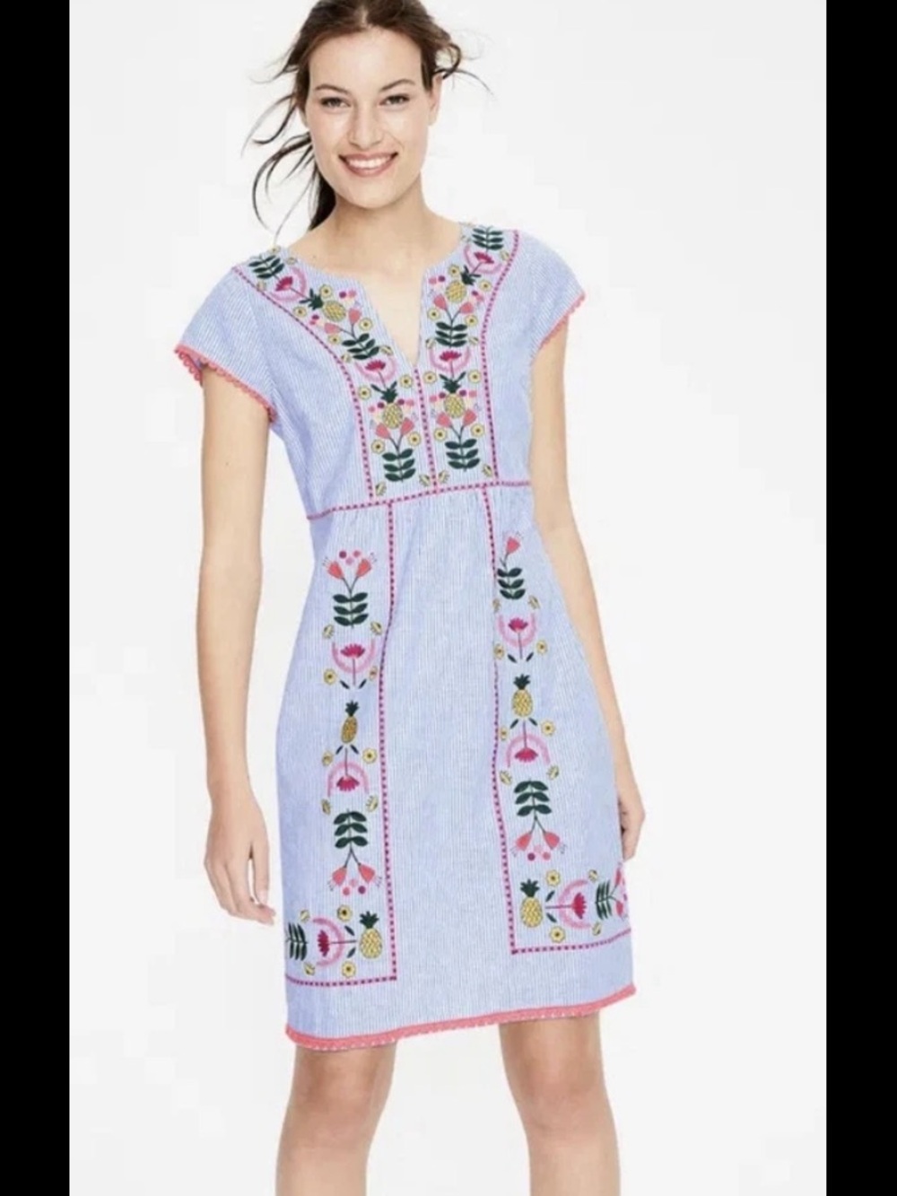 Boden Bea Linen Mini Dress with Multicolor Floral Embroidery - Picture 3 of 8